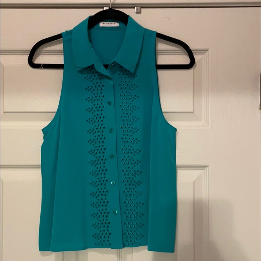 Women’s sleeveless turquoise blouse 100% silk